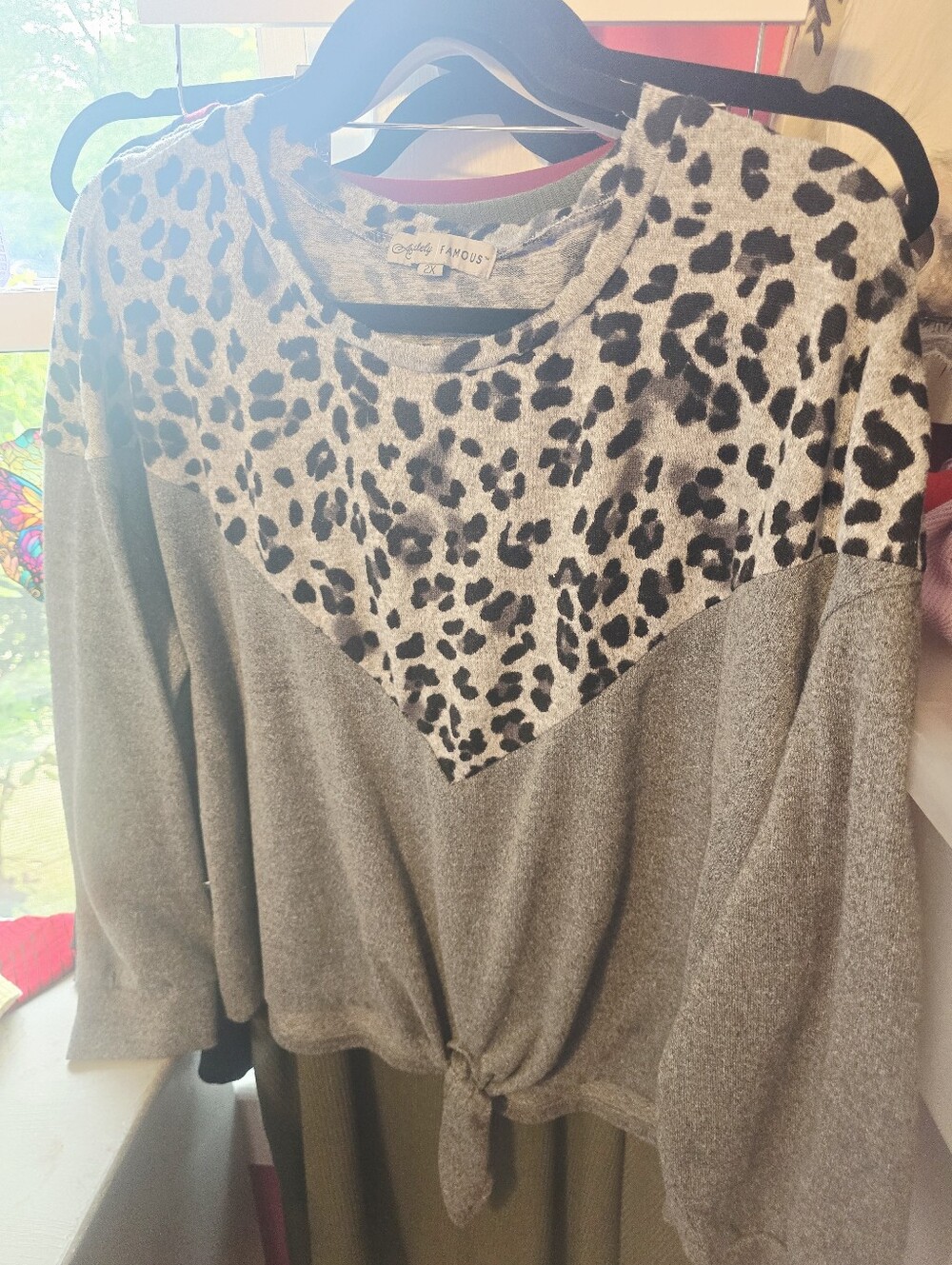 Women's Plus Size Absolutely Famous Gray and Black Animal Print Sweater